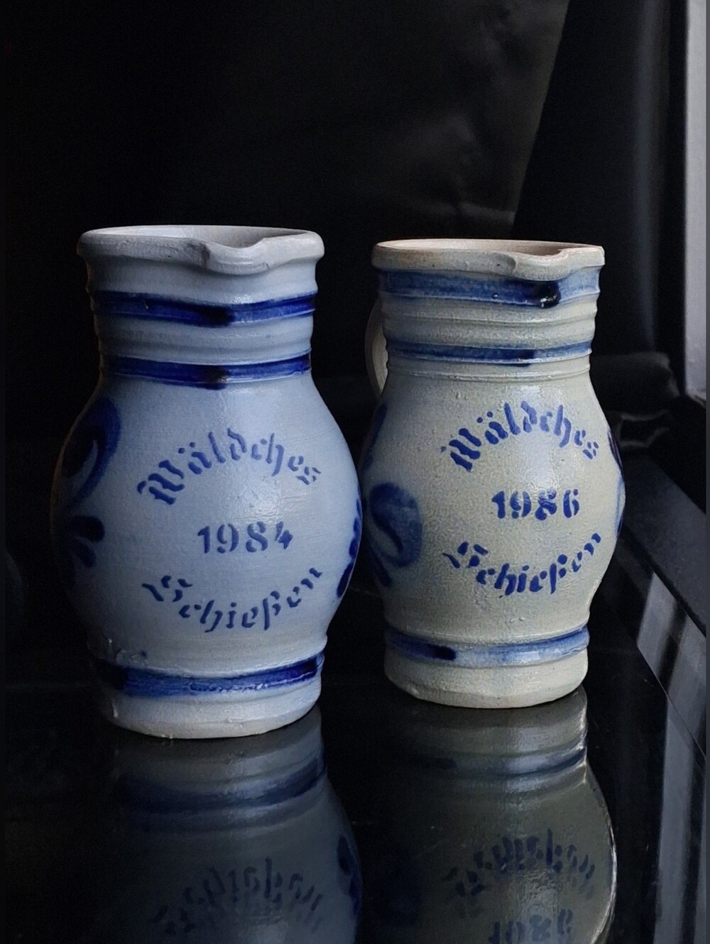 Vintage German Salt Glaze Cider Pitcher Set Blue Crock